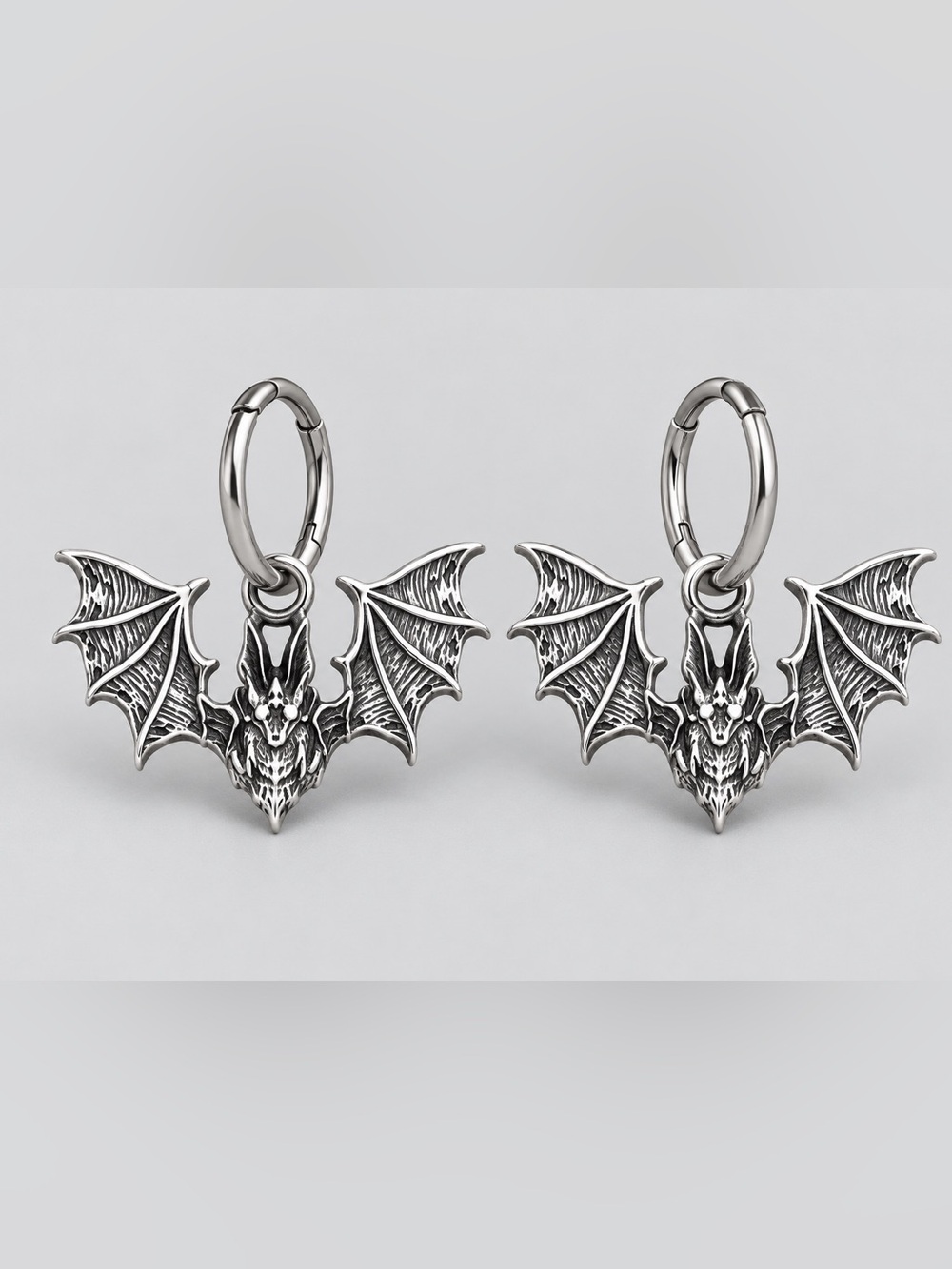 Vintage Bat Wings Silver Hoop Earrings